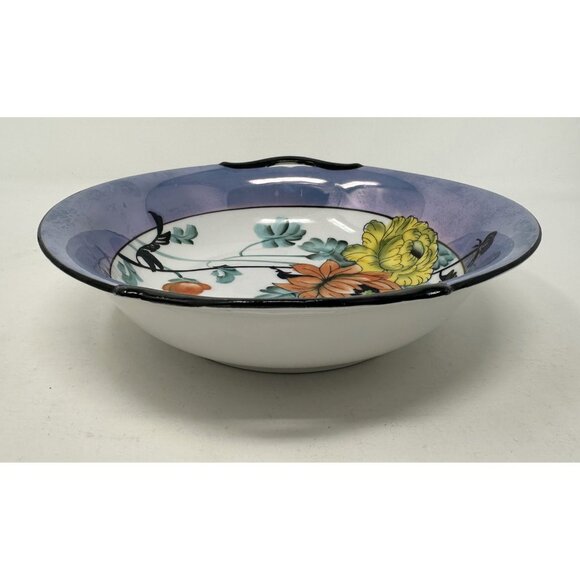 NORITAKE MORIMURA TWO HANDLED SERVING BOWL Floral Art Deco Blue Luster Ware - Picture 6 of 15
